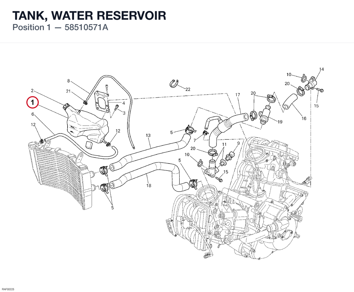 TANK, WATER RESERVOIR 58510571A diagram position