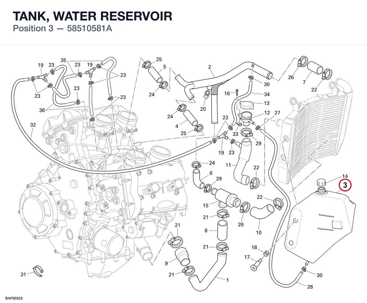 TANK, WATER RESERVOIR 58510581A diagram position