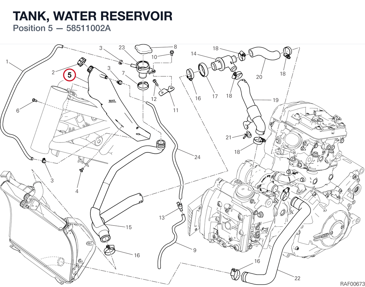 TANK, WATER RESERVOIR 58511002A diagram position
