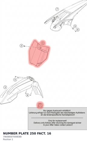 Diagram preview: NUMBER PLATE 250 FACT. 16 (79008007000EBB)