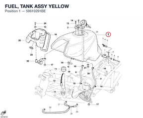 FUEL, TANK ASSY YELLOW 58610291BE diagram position