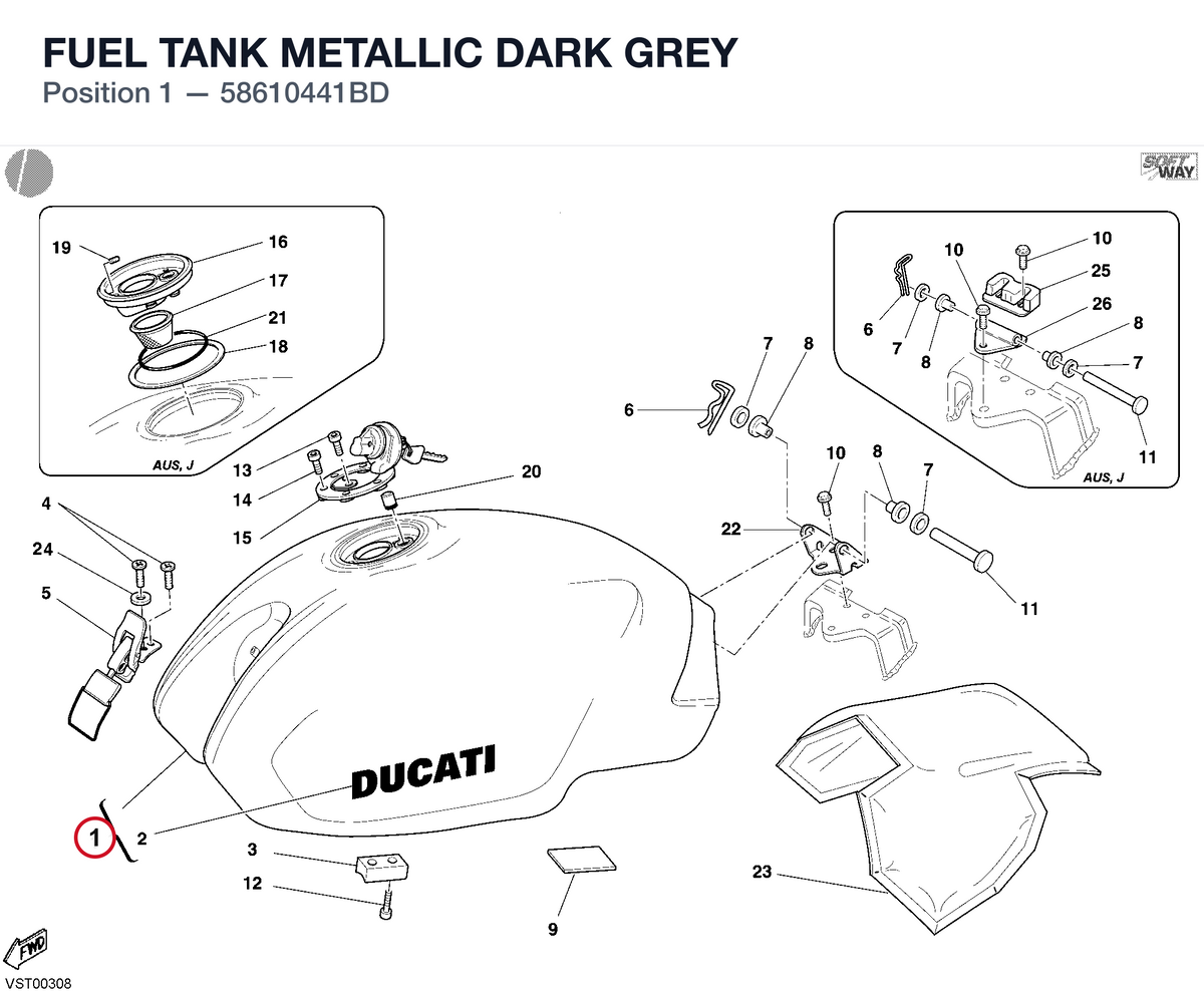 FUEL TANK METALLIC DARK GREY 58610441BD diagram position