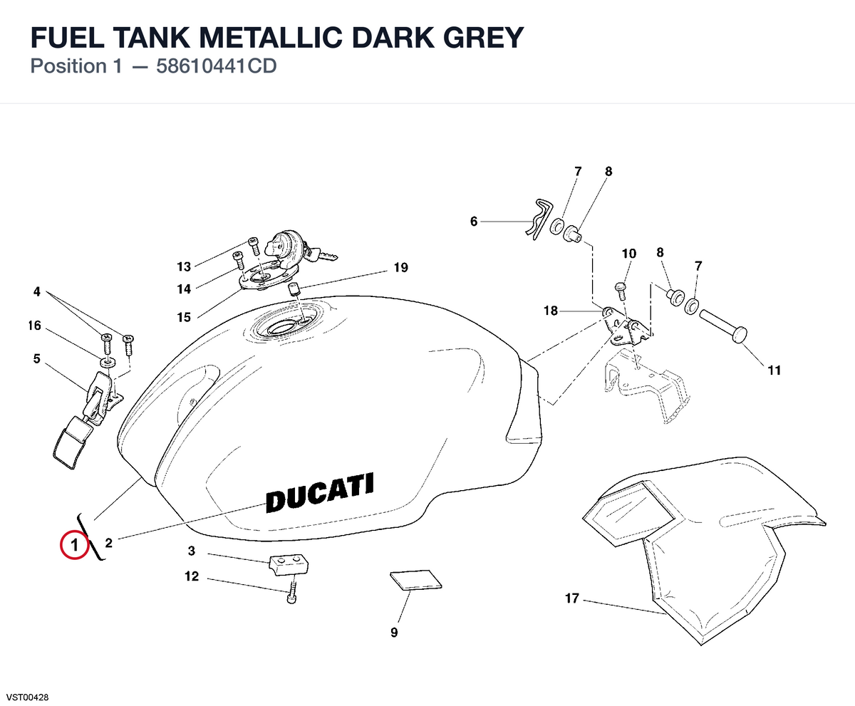 FUEL TANK METALLIC DARK GREY 58610441CD diagram position