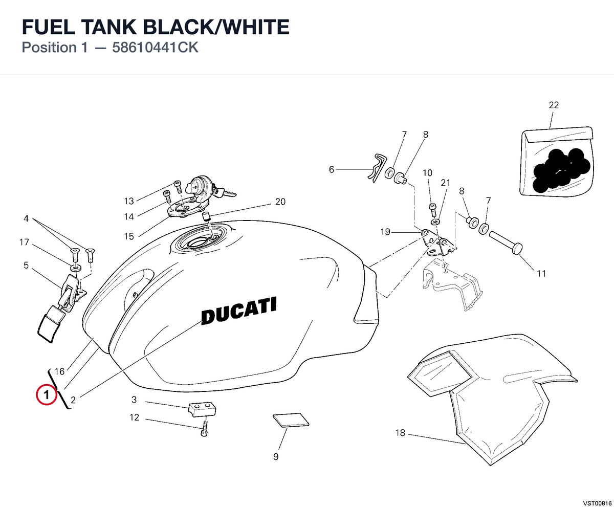 FUEL TANK BLACK/WHITE 58610441CK diagram position