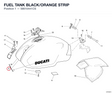 FUEL TANK BLACK/ORANGE STRIP 58610441CS diagram position
