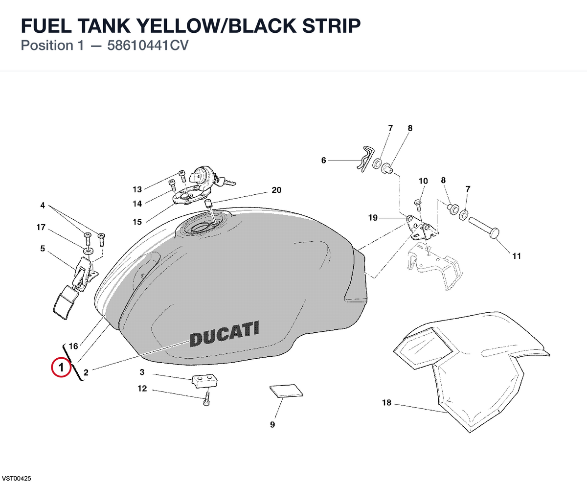 FUEL TANK YELLOW/BLACK STRIP 58610441CV diagram position