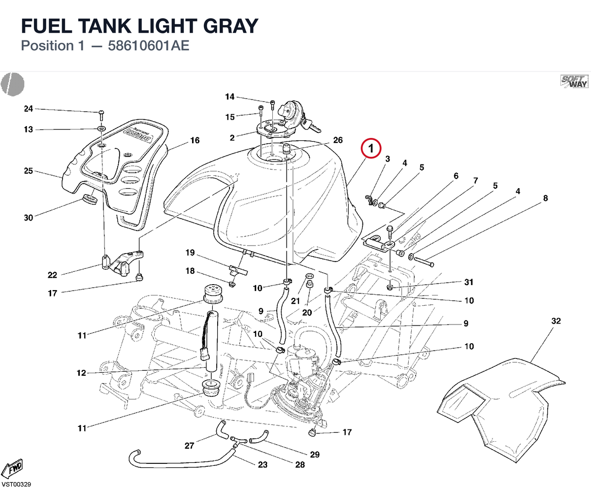 FUEL TANK LIGHT GRAY 58610601AE diagram position