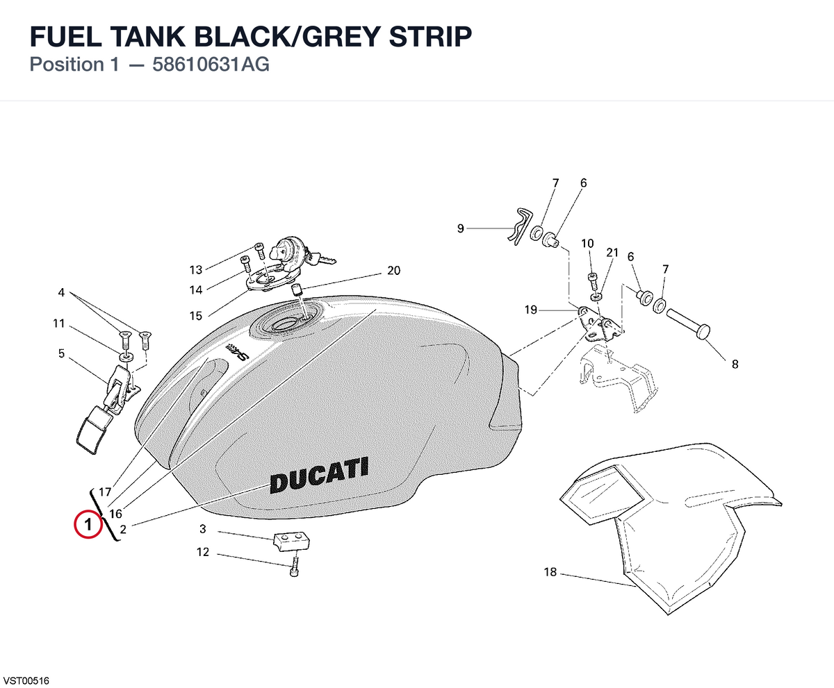 FUEL TANK BLACK/GREY STRIP 58610631AG diagram position