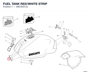 FUEL TANK RED/WHITE STRIP 58610631AJ diagram position