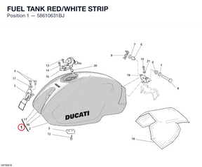 FUEL TANK RED/WHITE STRIP 58610631BJ diagram position