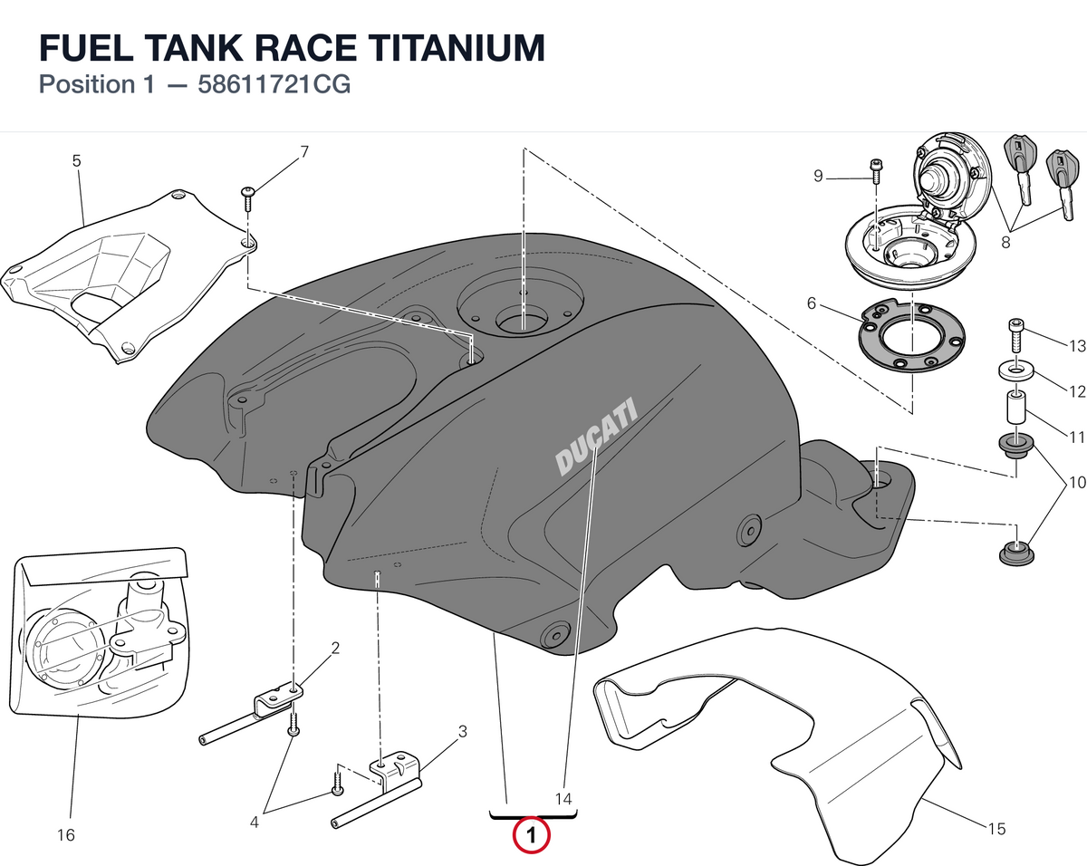 FUEL TANK RACE TITANIUM 58611721CG diagram position