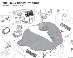 FUEL TANK RED/WHITE STRIP 58612001CH diagram position