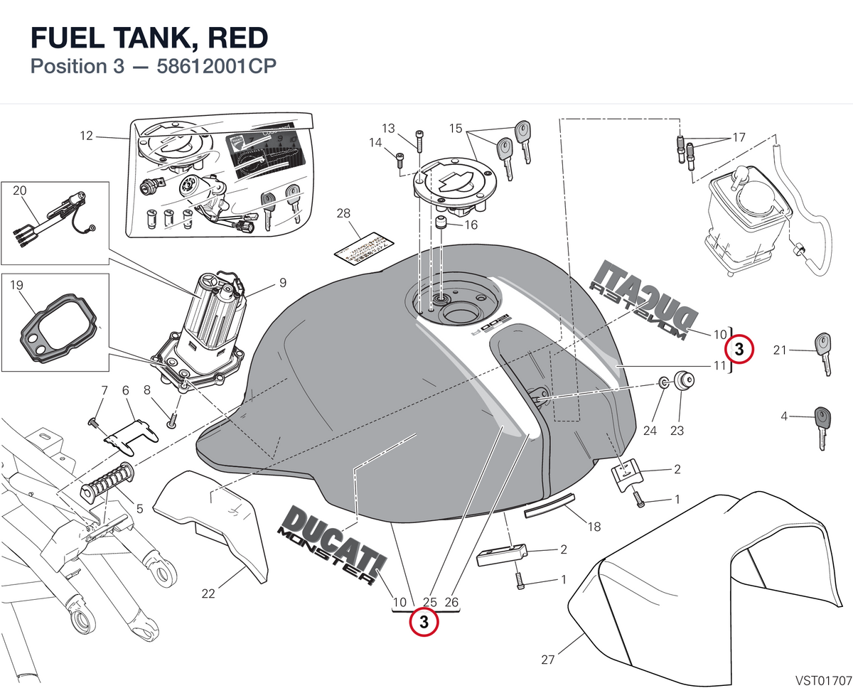 FUEL TANK, RED 58612001CP diagram position