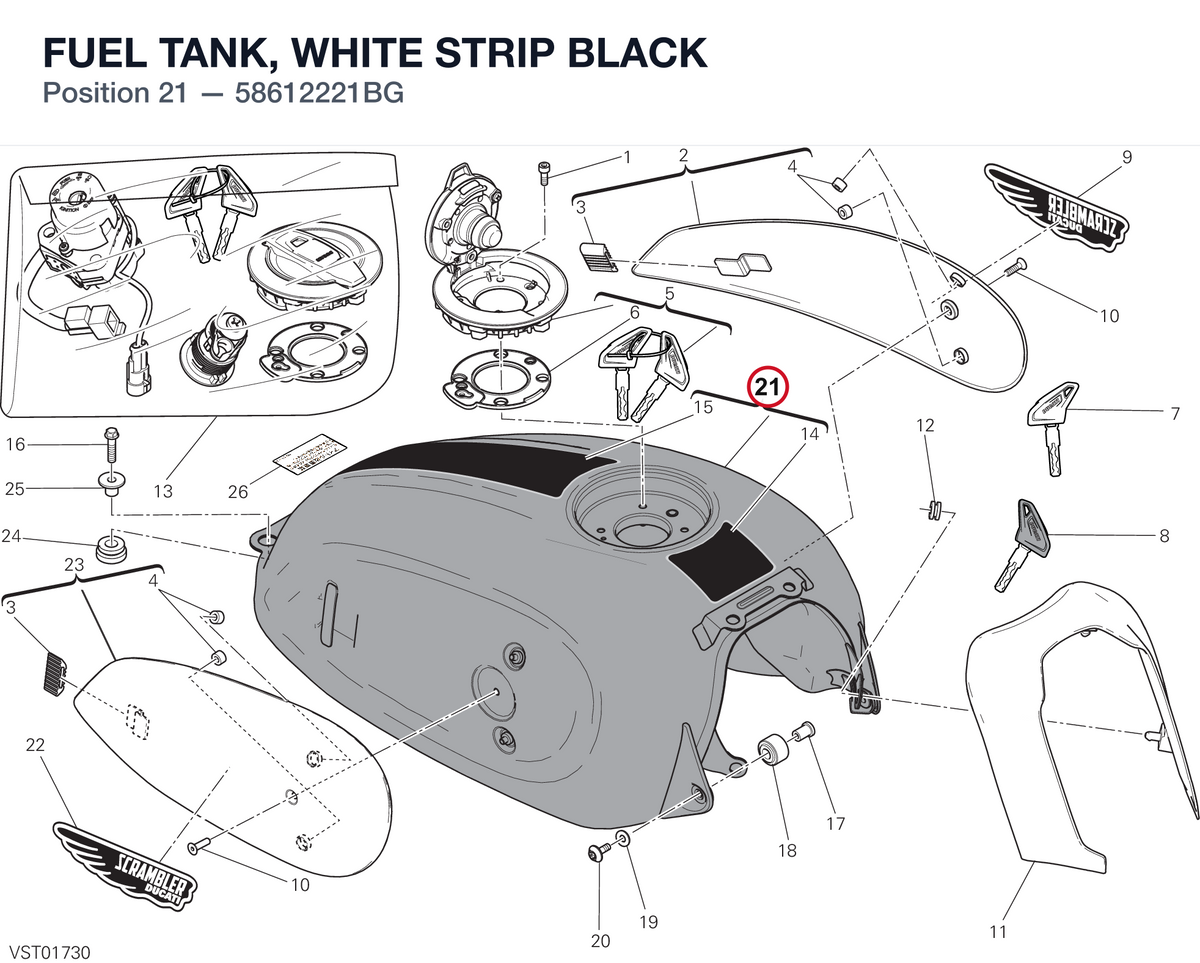 FUEL TANK, WHITE STRIP BLACK 58612221BG diagram position