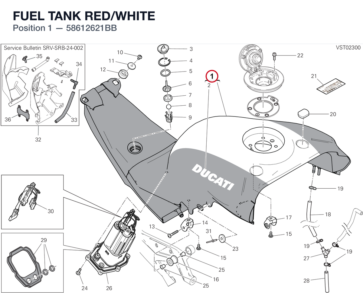 FUEL TANK RED/WHITE 58612621BB diagram position