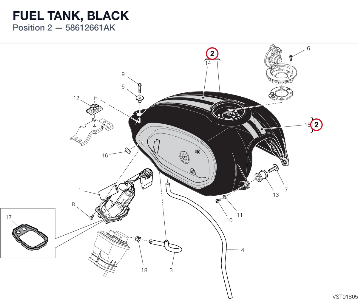 FUEL TANK, BLACK 58612661AK diagram position