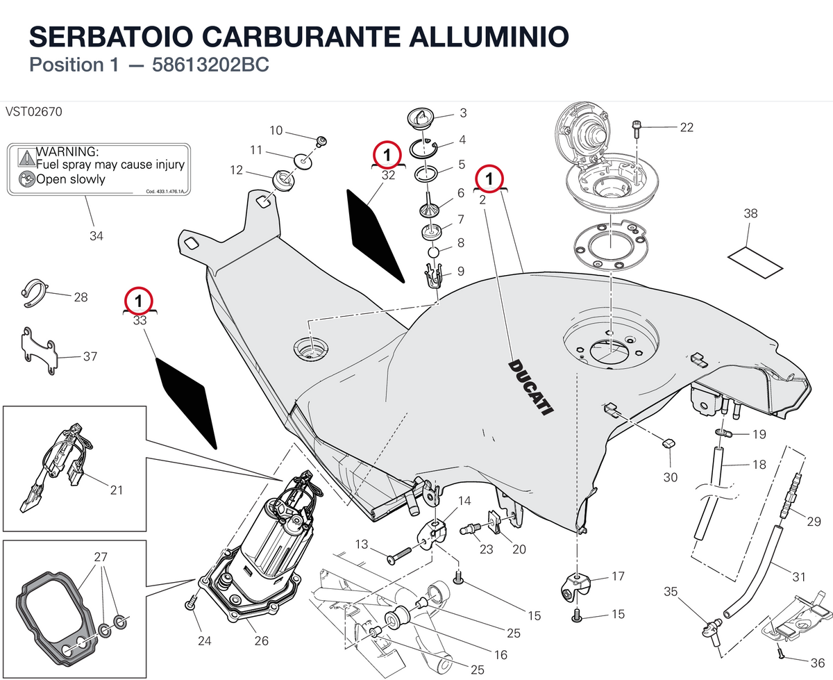 SERBATOIO CARBURANTE ALLUMINIO 58613202BC diagram position