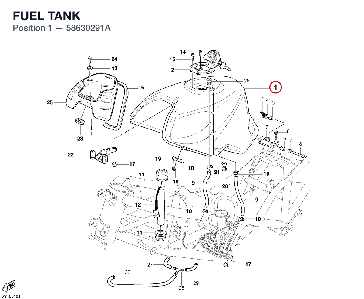 FUEL TANK 58630291A diagram position