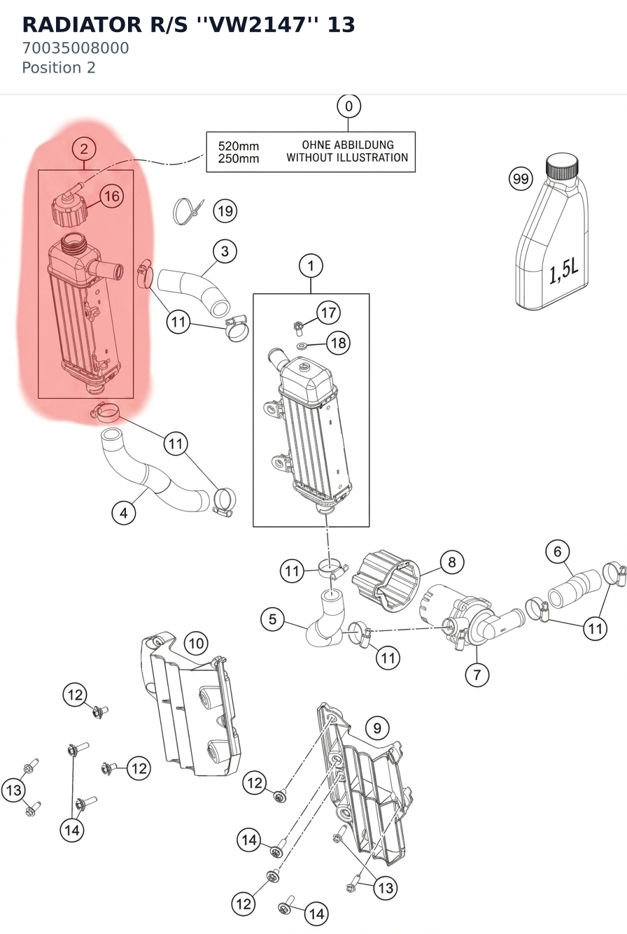 Diagram preview: RADIATOR R/S ''VW2147'' 13 (70035008000)
