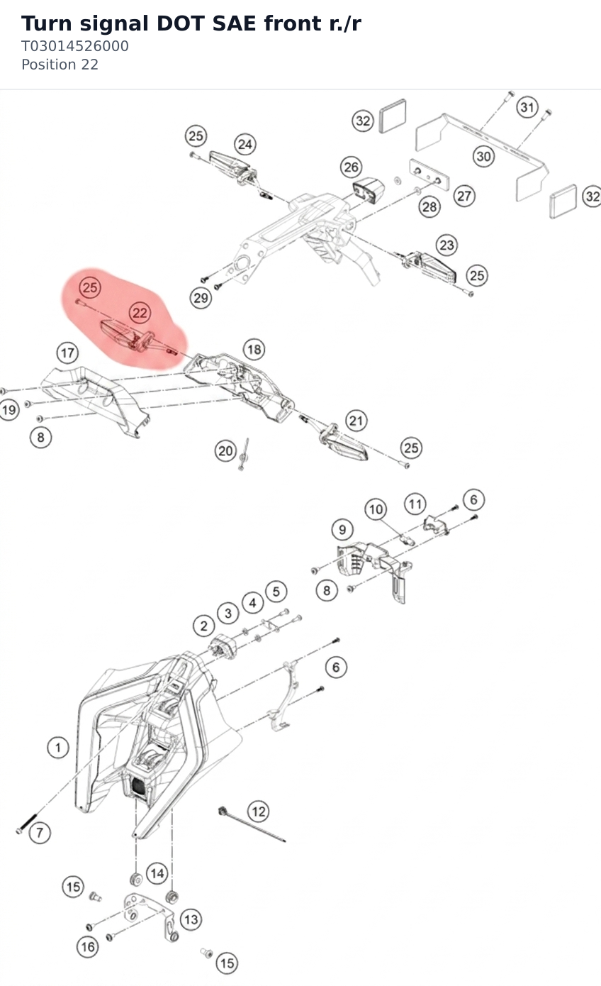 Diagram preview: Turn signal DOT SAE front r./r (T03014526000)