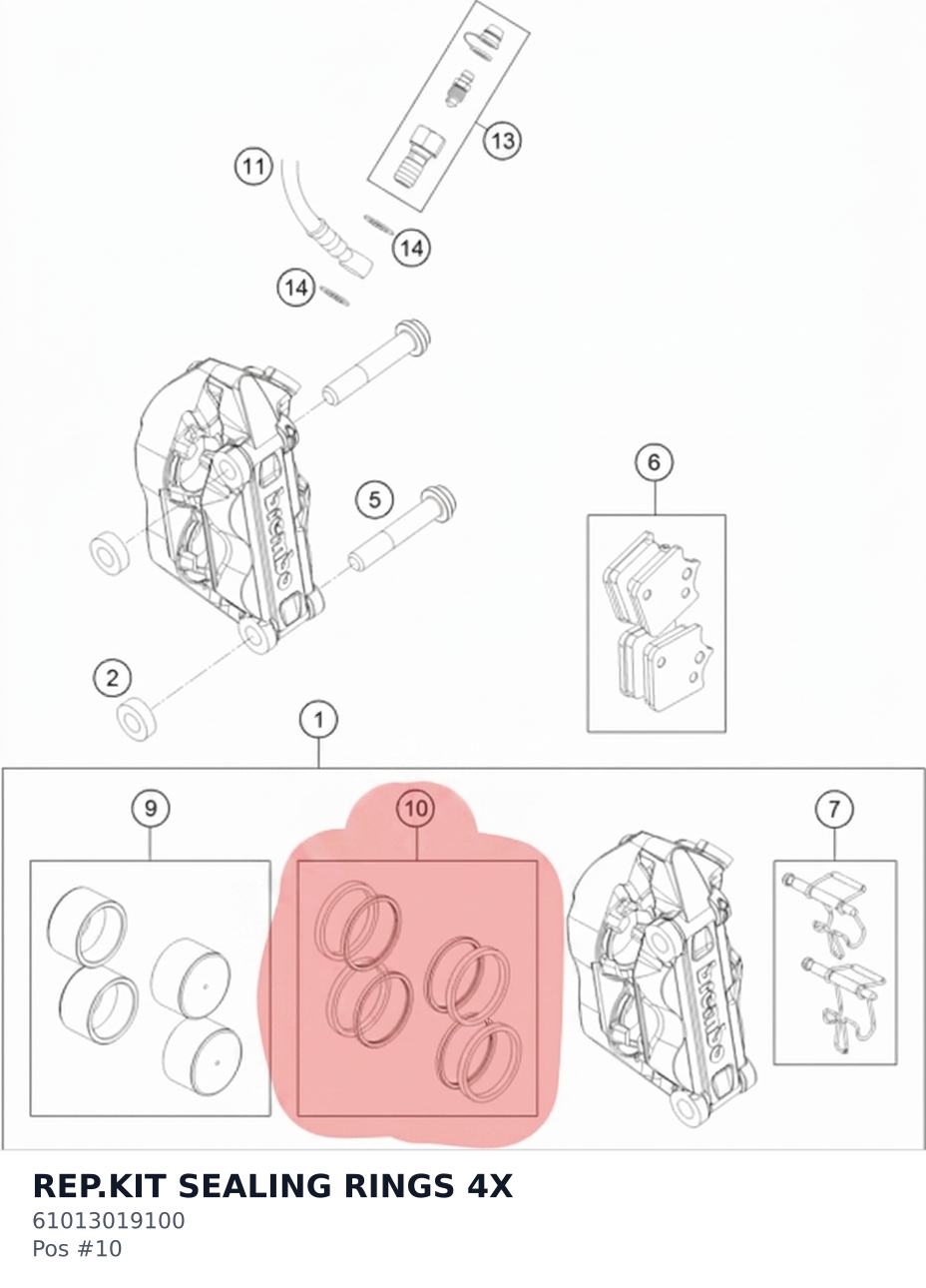 Diagram preview: REP.KIT SEALING RINGS 4X (61013019100)