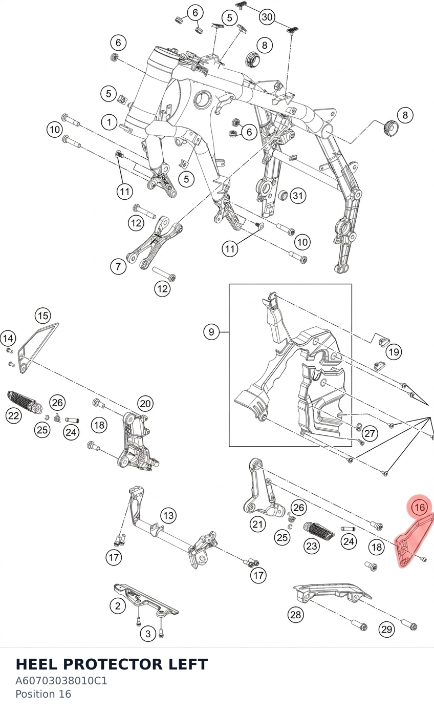 Diagram preview: HEEL PROTECTOR LEFT (A60703038010C1)