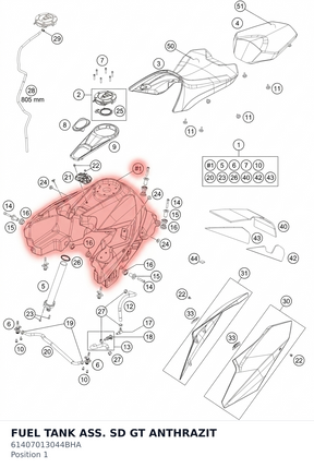 Diagram preview: FUEL TANK ASS. SD GT ANTHRAZIT (61407013044BHA)