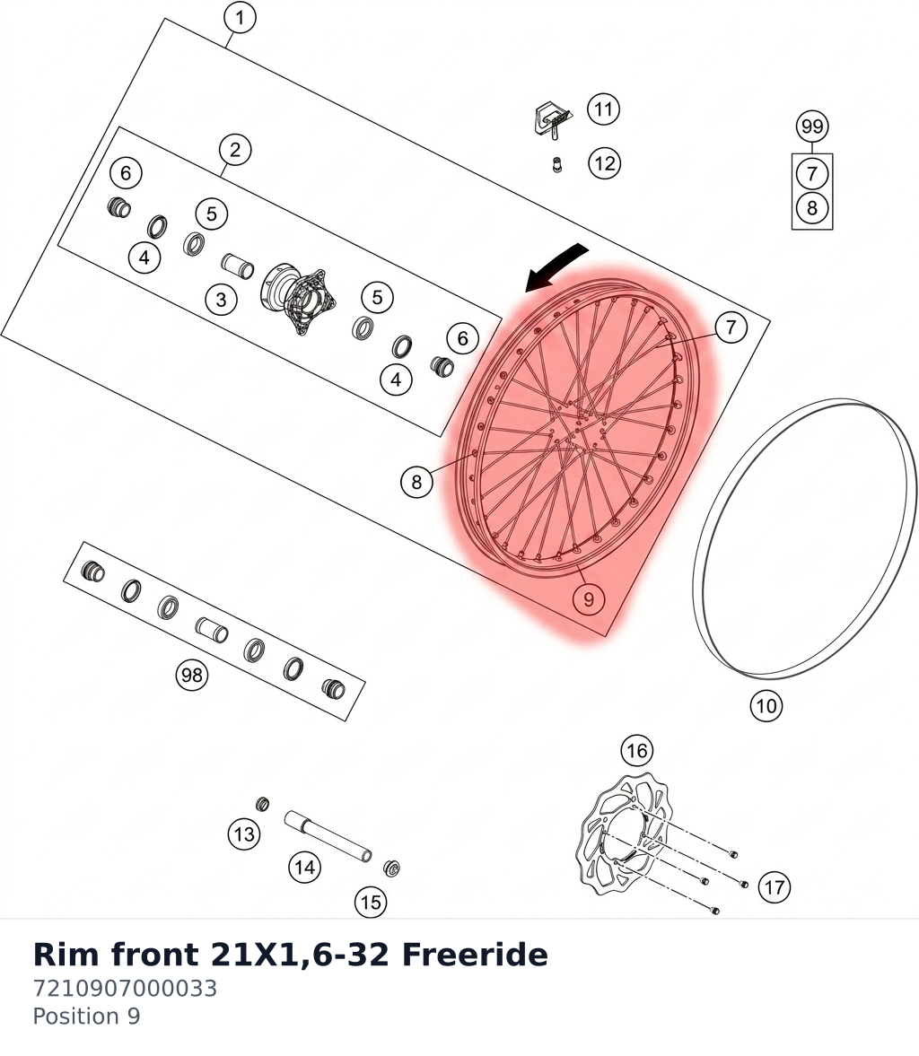 Diagram preview: Rim front 21X1,6-32   Freeride (7210907000033)