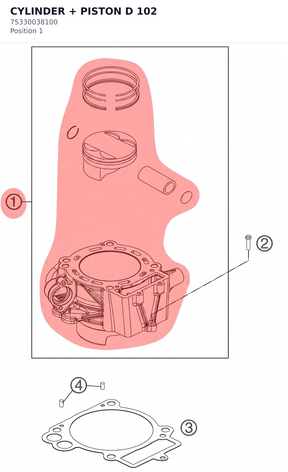 Diagram preview: CYLINDER + PISTON D 102 (75330038100)