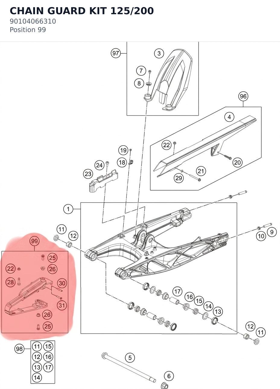 Diagram preview: CHAIN GUARD KIT 125/200 (90104066310)