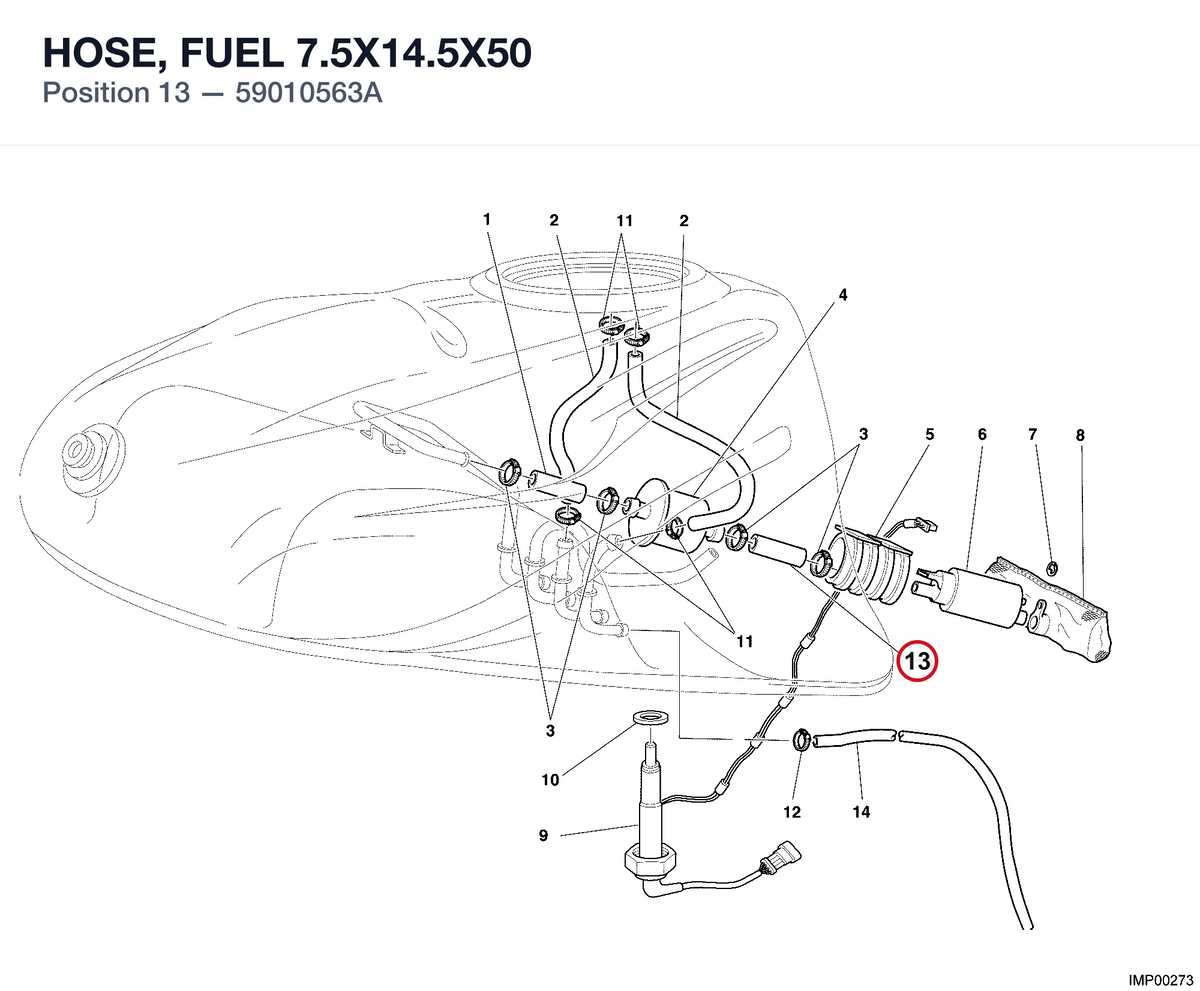 HOSE, FUEL 7.5X14.5X50 59010563A diagram position