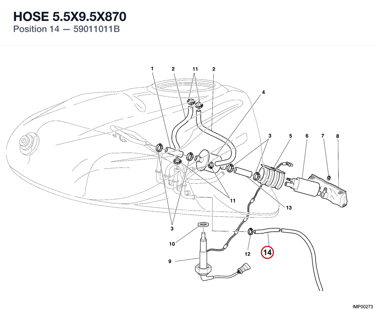 HOSE 5.5X9.5X870 59011011B diagram position