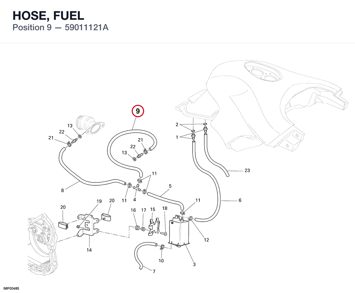 HOSE, FUEL 59011121A diagram position
