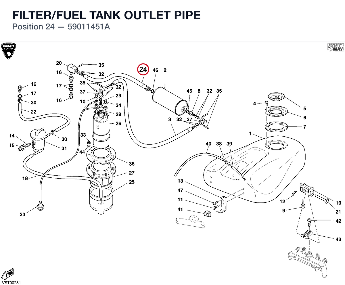 FILTER/FUEL TANK OUTLET PIPE