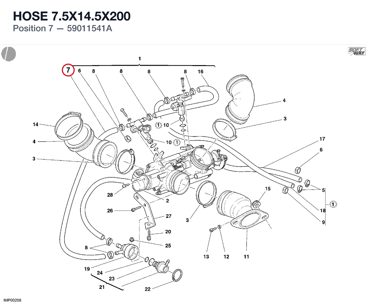 HOSE 7.5X14.5X200 59011541A diagram position