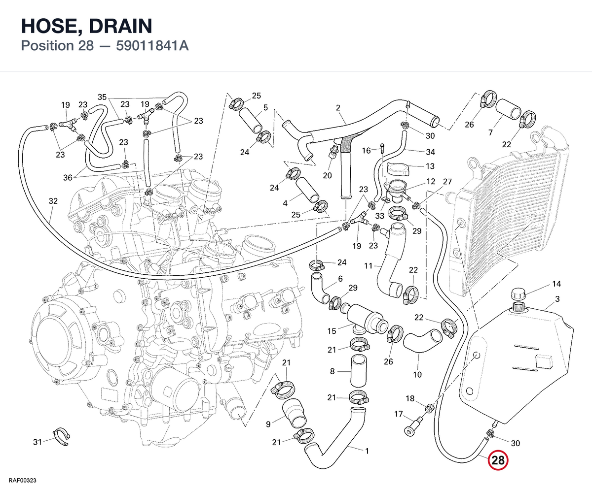 HOSE, DRAIN 59011841A diagram position