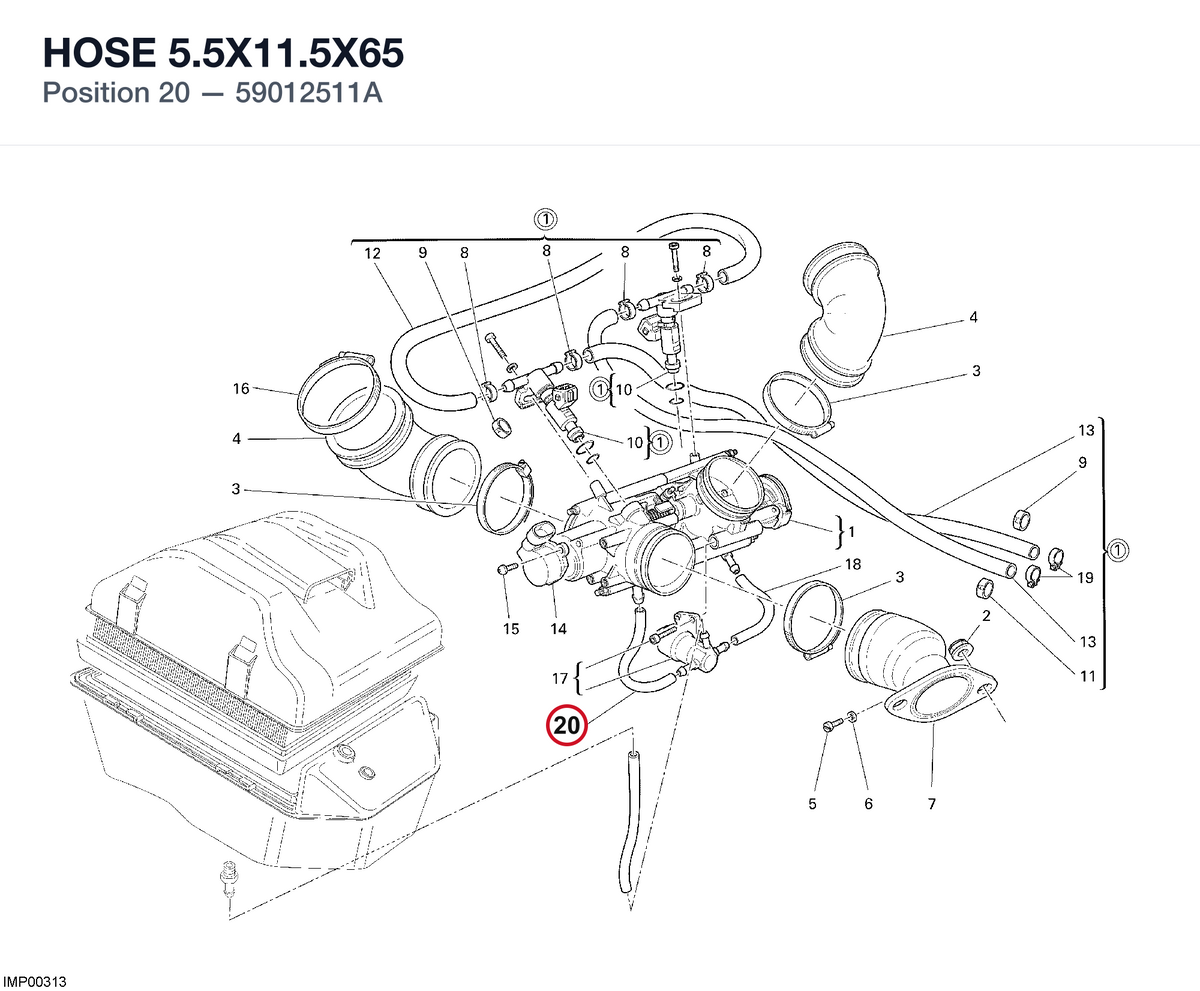 HOSE 5.5X11.5X65 59012511A diagram position