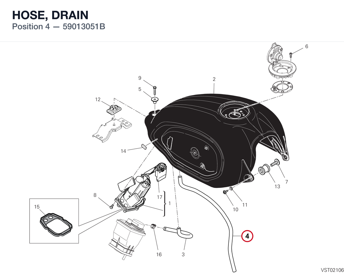 HOSE, DRAIN 59013051B diagram position