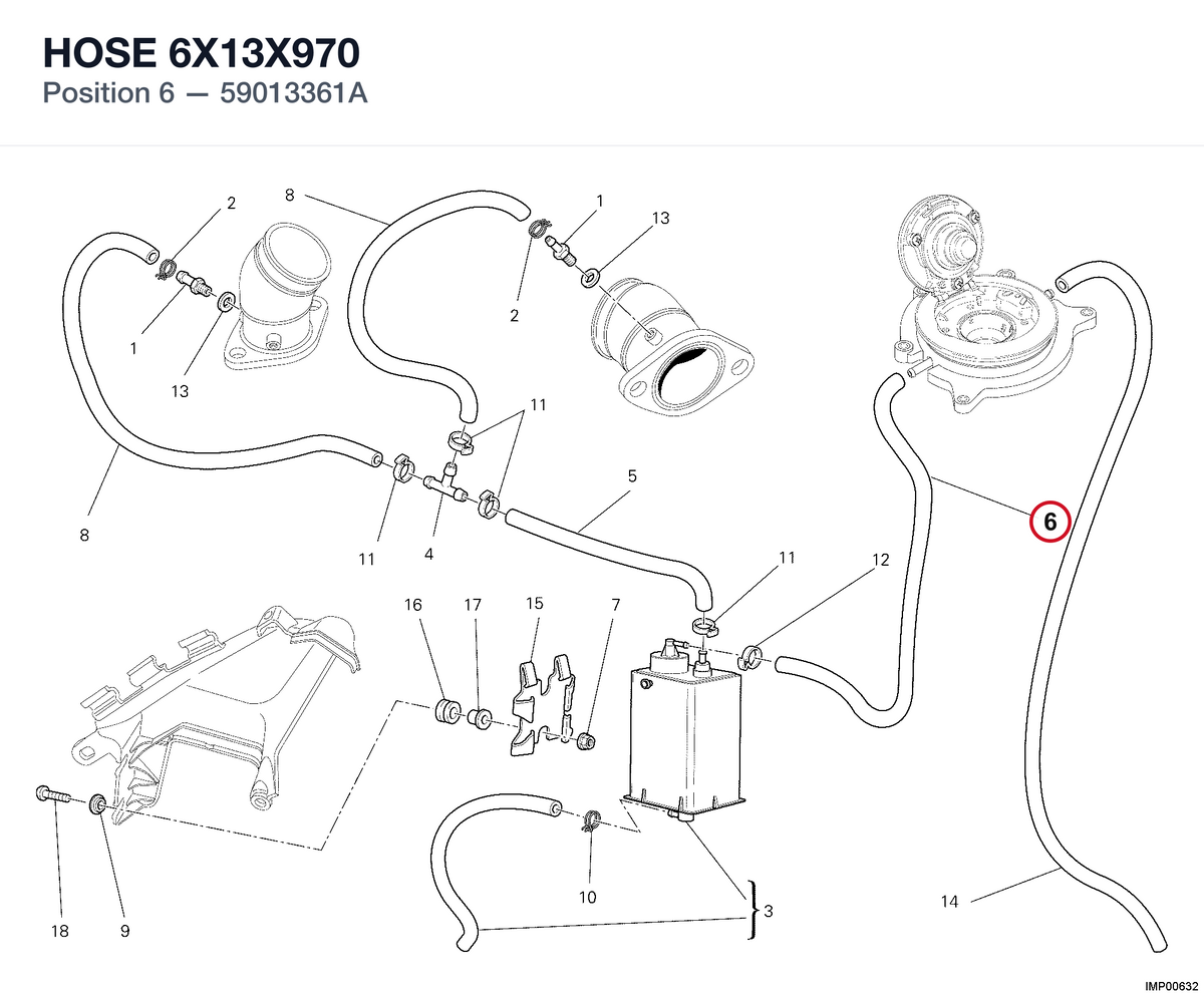 HOSE 6X13X970 59013361A diagram position
