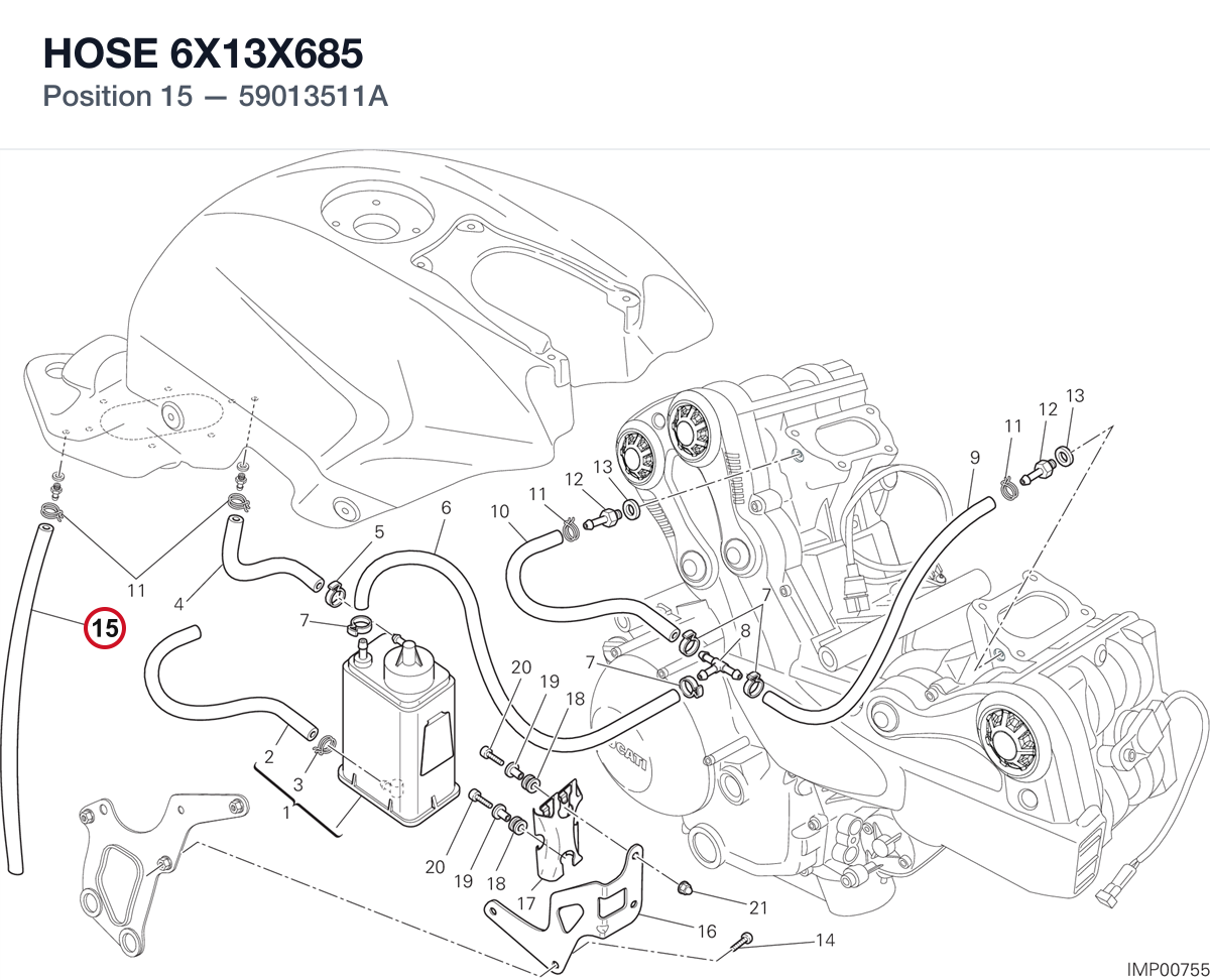HOSE 6X13X685 59013511A diagram position