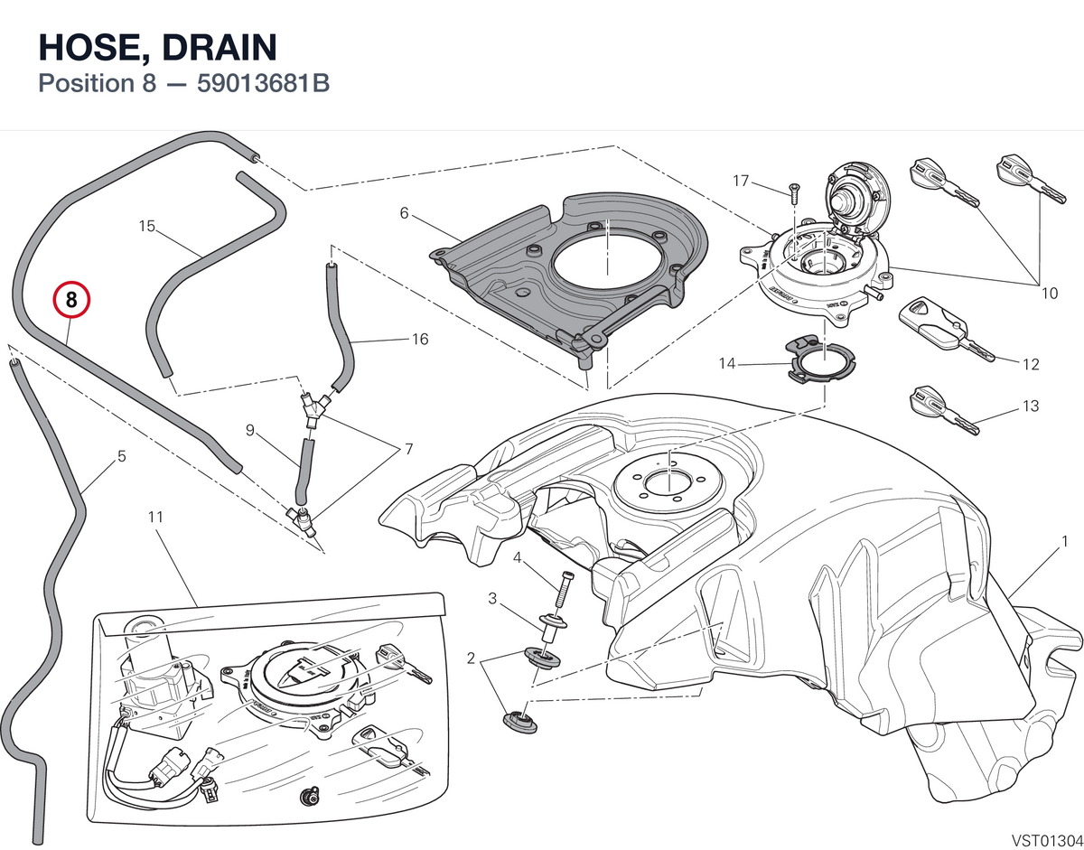 HOSE, DRAIN 59013681B diagram position
