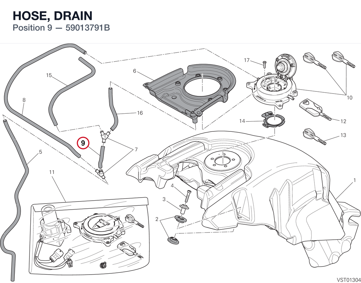 HOSE, DRAIN 59013791B diagram position