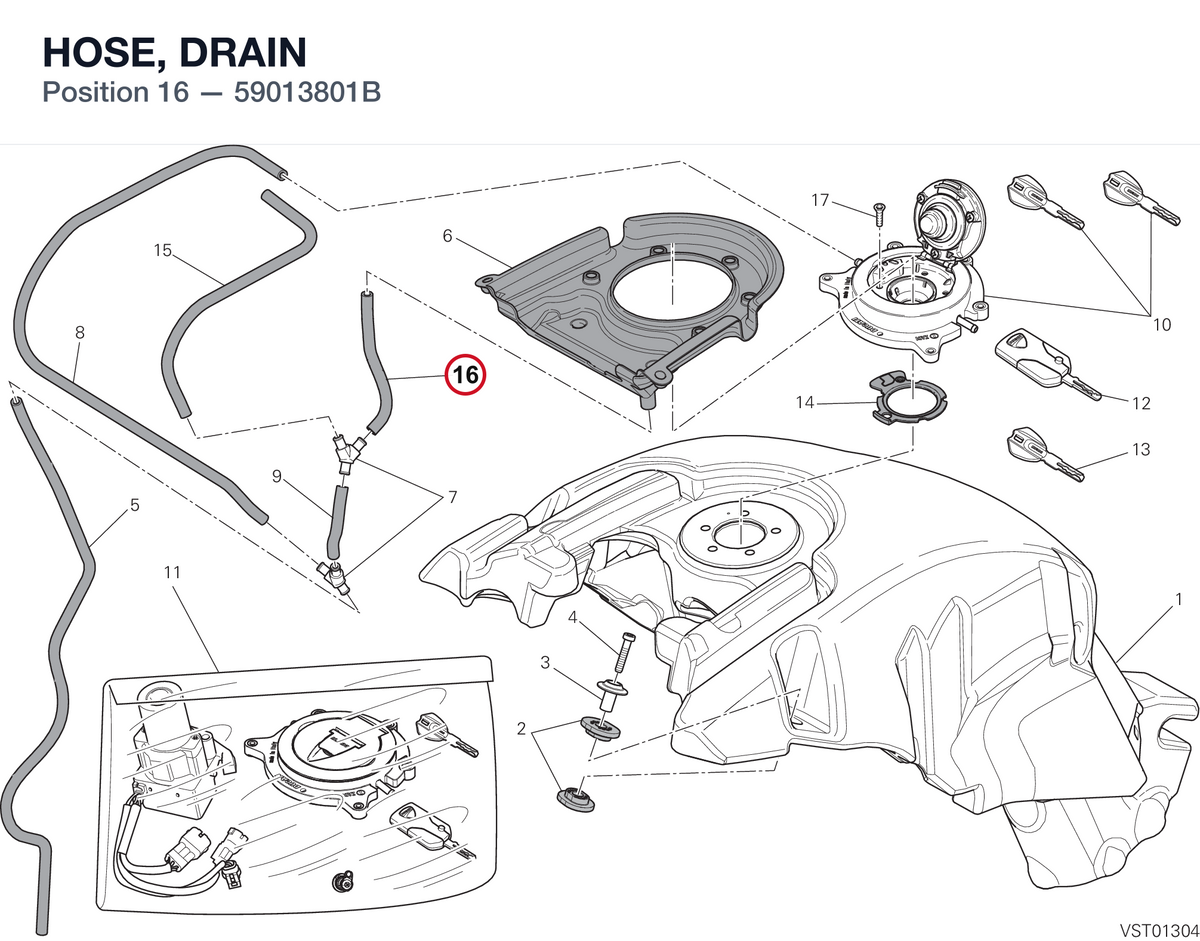 HOSE, DRAIN 59013801B diagram position
