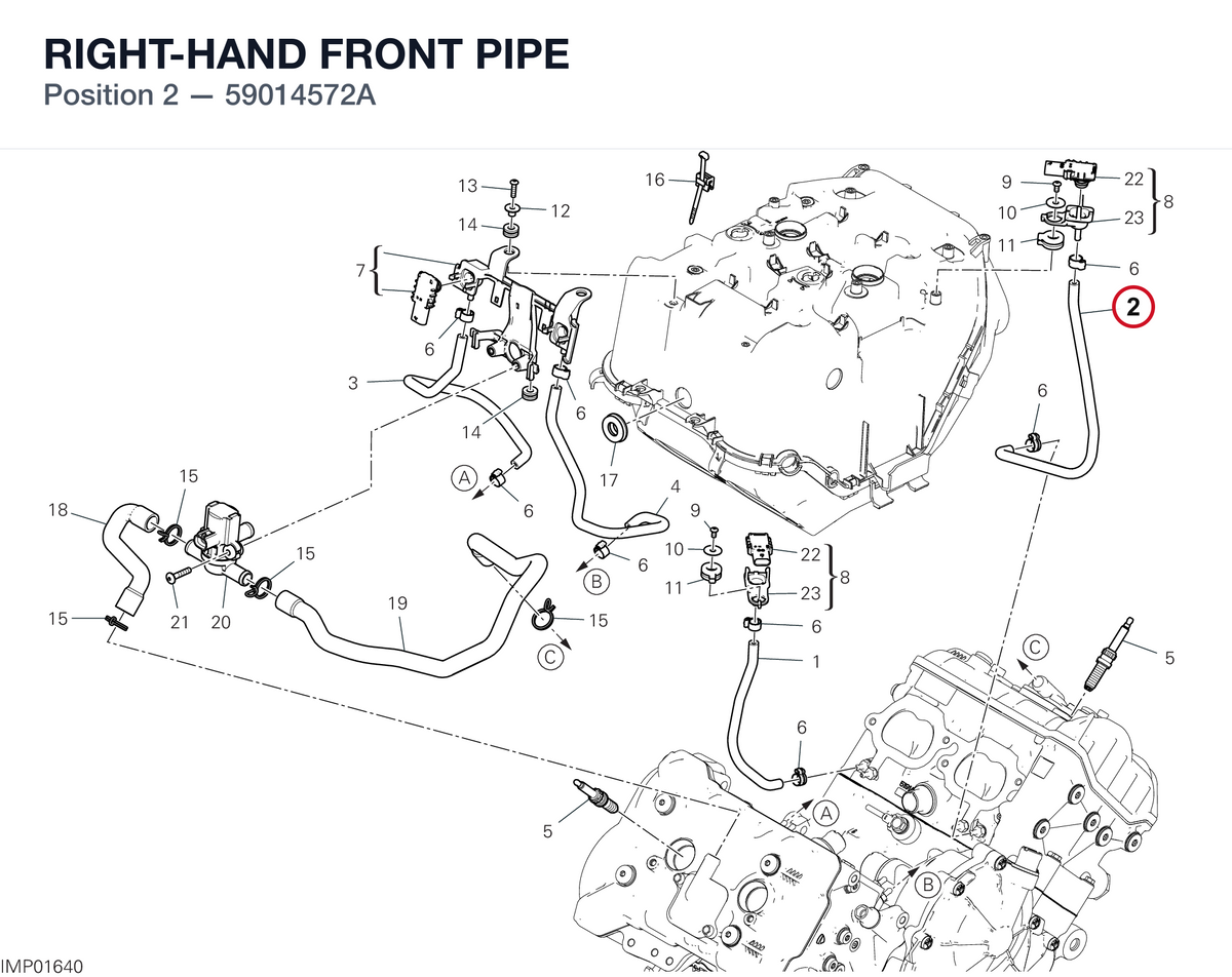 RIGHT-HAND FRONT PIPE 59014572A diagram position