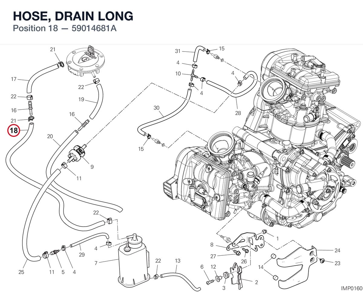 HOSE, DRAIN LONG 59014681A diagram position