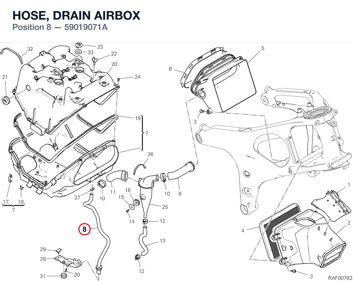 HOSE, DRAIN AIRBOX 59019071A diagram position