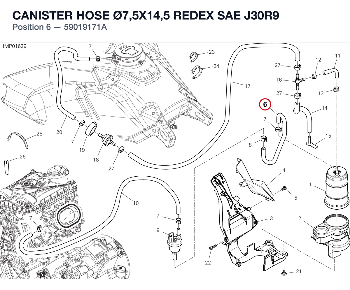 CANISTER HOSE Ø7,5X14,5 REDEX SAE J30R9 59019171A diagram position