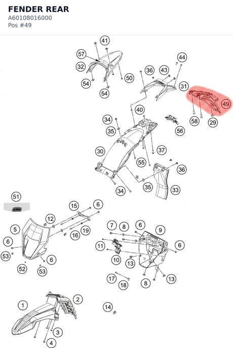 Diagram preview: FENDER REAR (A60108016000)