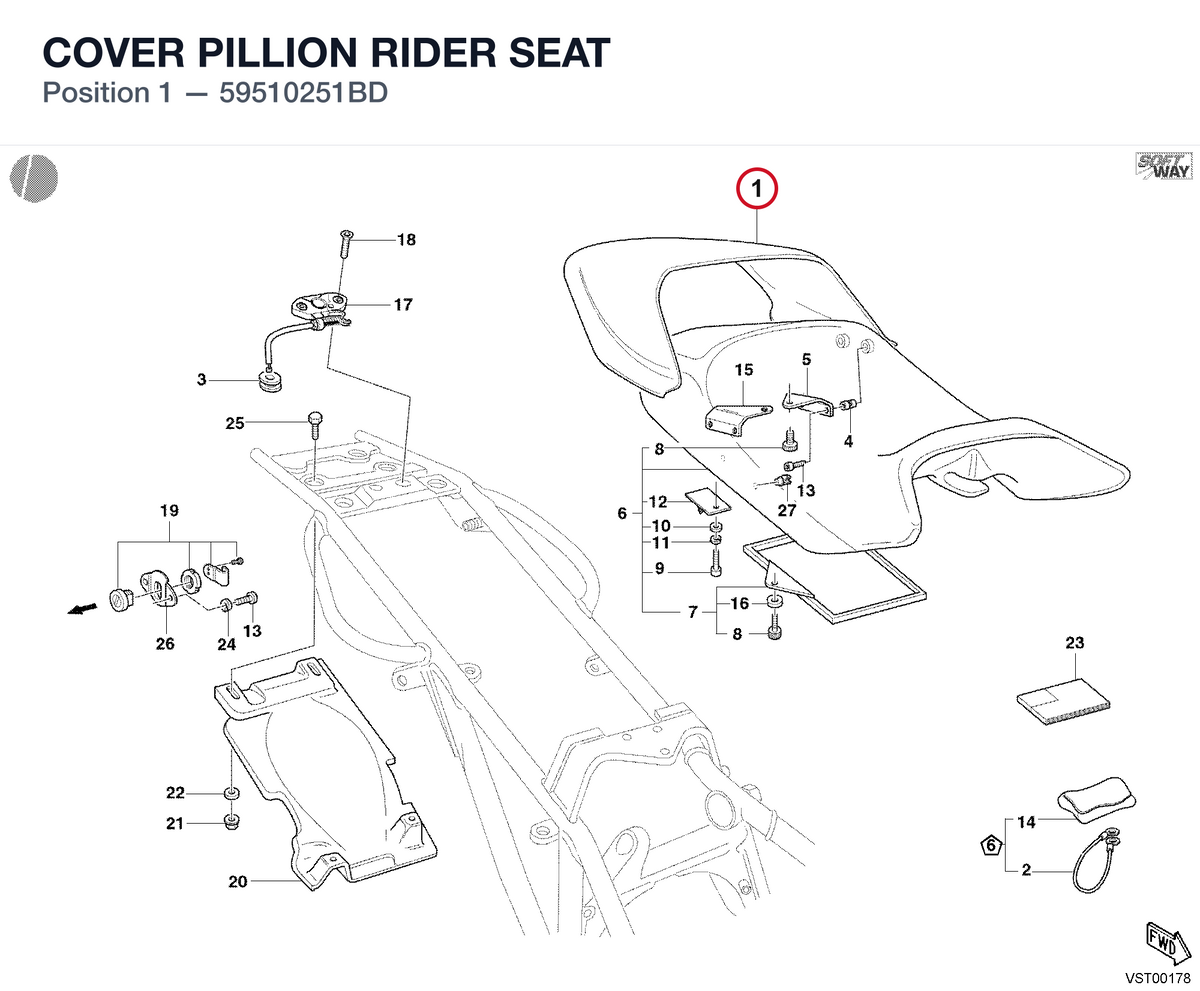 COVER PILLION RIDER SEAT 59510251BD diagram position