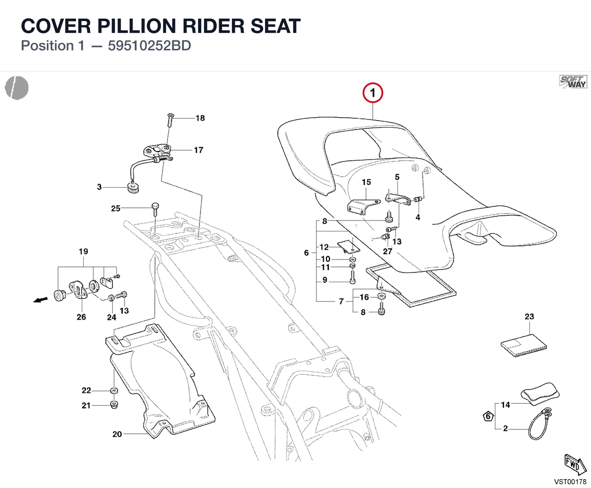COVER PILLION RIDER SEAT 59510252BD diagram position